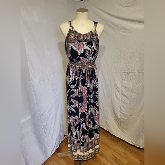 Gilli Navy and Pink Paisley Maxi Dress, Size Medium - Picture 1 of 4